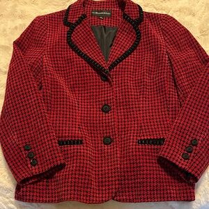 Red and Black Houndstooth Blazer with Trim